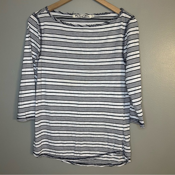 Michael Stars Tops - Michael Stars Black and White Striped 3/4 Sleeve Boatneck Top, One Size